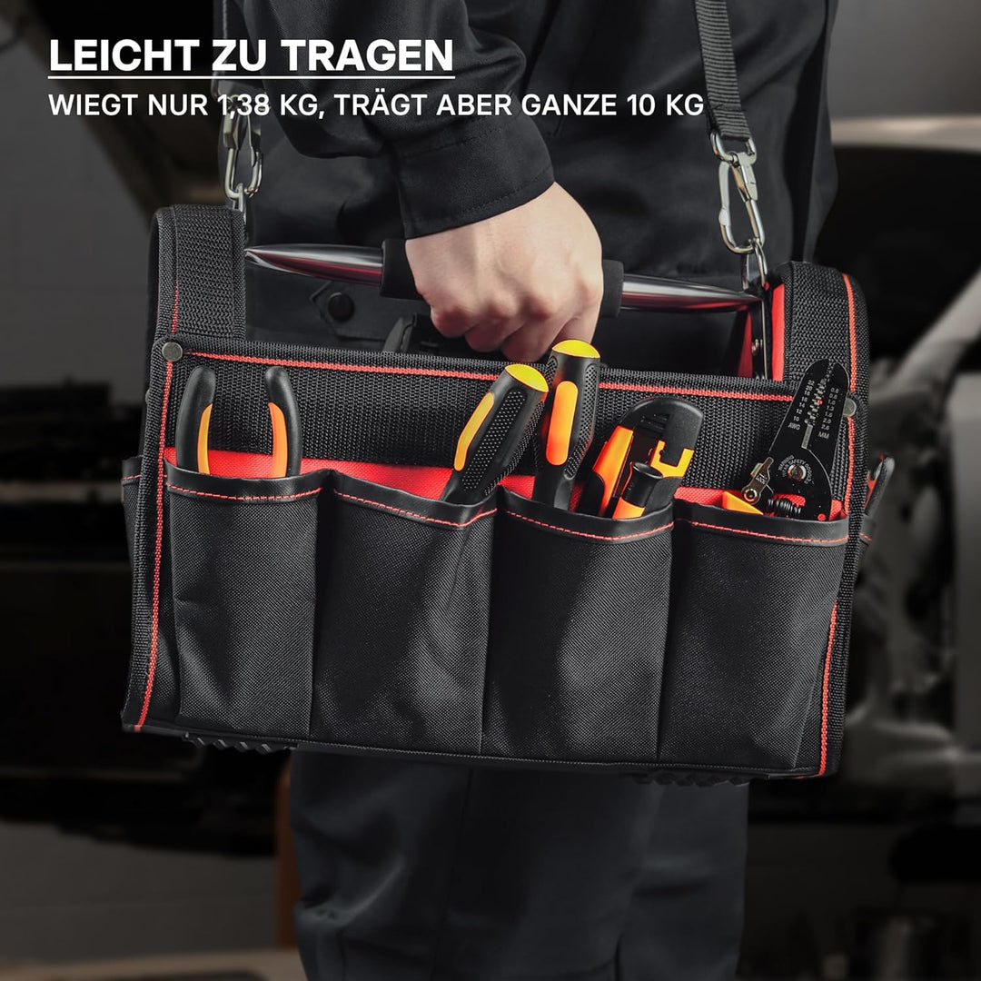 Wiltec Werkzeugtasche Grösse XL 44x22x25 cm, Werkzeugbeutel mit verstellbarem Schultergurt und Trage