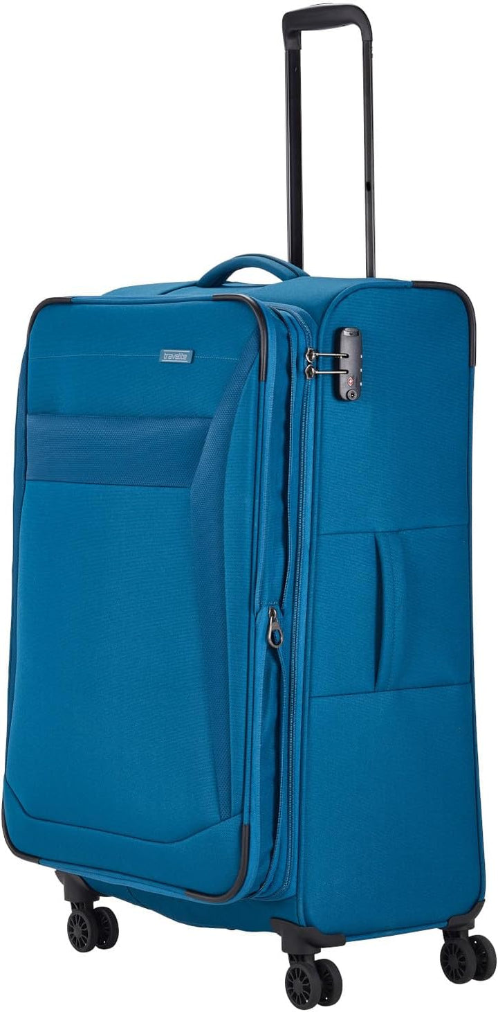 travelite 4-Rad Koffer Grösse L Weichschale, Gepäck Serie CHIOS mit Dehnfalte + Kantenschutz, Trolle