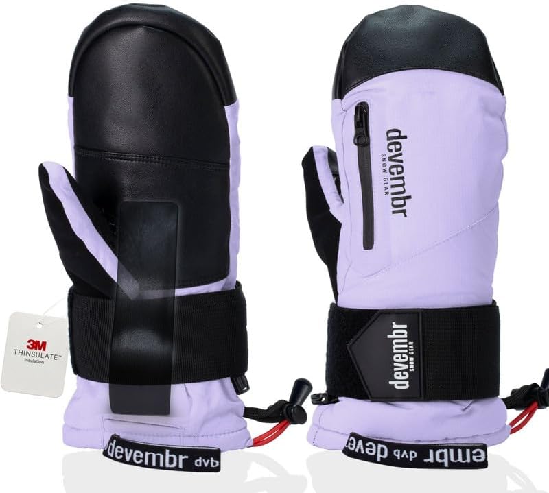 devembr Ski-Fäustlinge mit Handgelenkschützern, Warme Snowboard-Fäustlinge, Wasserdicht M Violett, M