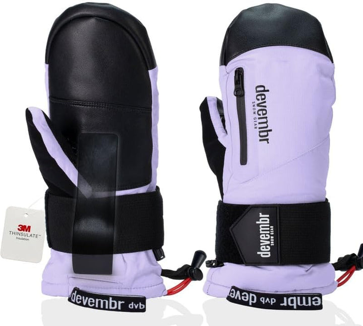 devembr Ski-Fäustlinge mit Handgelenkschützern, Warme Snowboard-Fäustlinge, Wasserdicht M Violett, M
