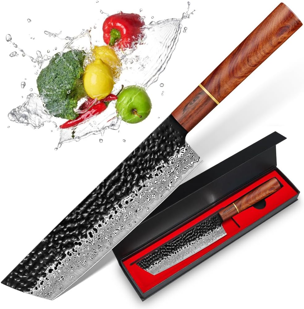 BILLION DUO Damastmesser Nakirimesser 18,3 cm, 67 Schicht VG10 Damaszener Stahl Kochmesser, Profi Fl