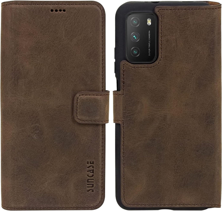 Suncase Book-Style Hülle kompatibel mit Xiaomi Poco M3 Leder Tasche (Slim-Fit) Lederhülle Handytasch