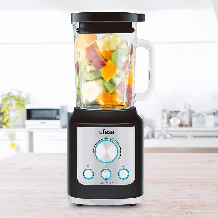 Ufesa BS4950B Opal Black Standmixer, 2100 W Leistung, Geschwindigkeitsregelung, Programme für Smooth