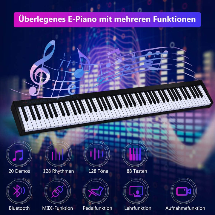 COSTWAY Digitales Piano Keyboard 88 Tasten, tragbares elektronisches Musikinstrument, Bedienfeld, Le