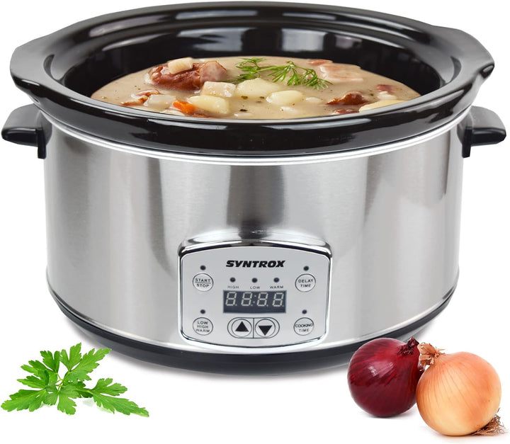 Syntrox Germany Schongarer mit 4,5L Slow Cooker mit 3 Heizstufen und Warmhaltefunktion und 200