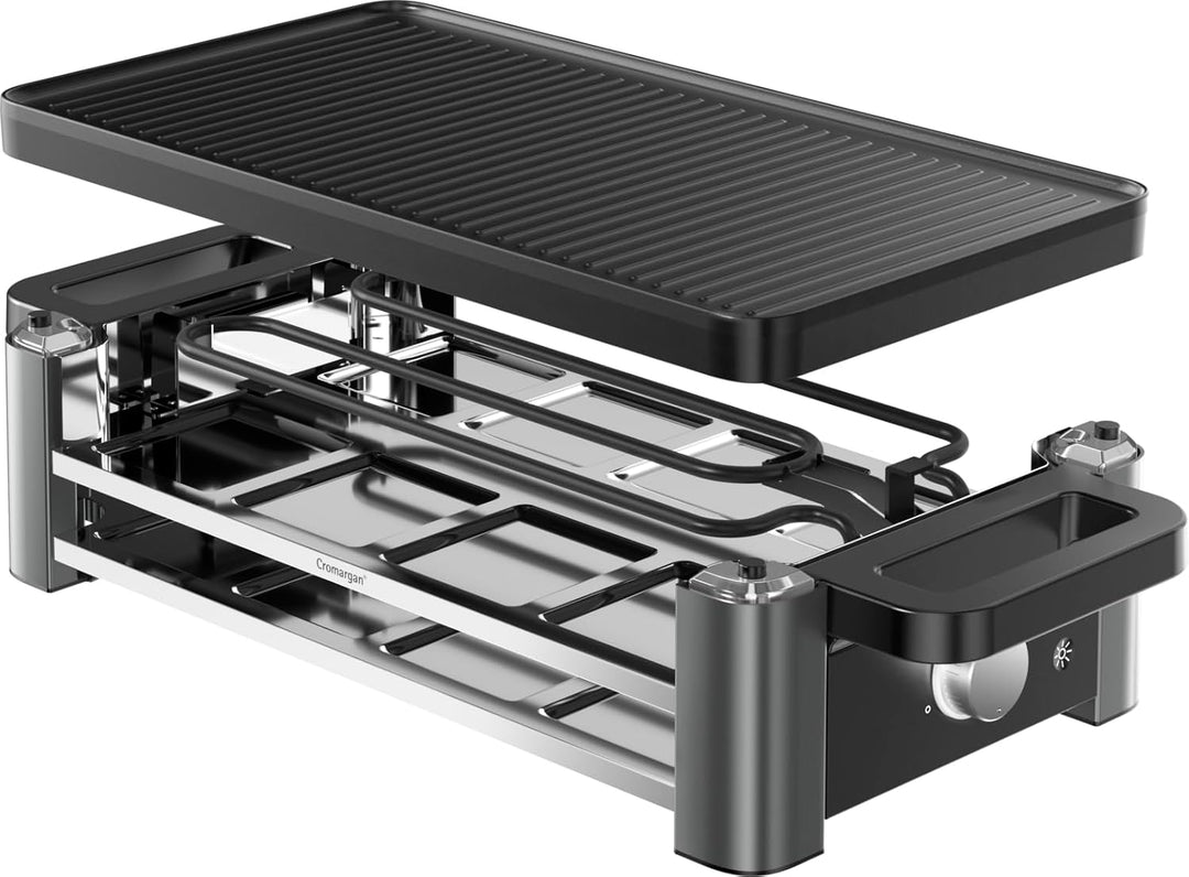 WMF Master Raclette Grill mit Keramikpfännchen und Schiebern, Raclette 8 Personen, 1500 W, mit Ablag