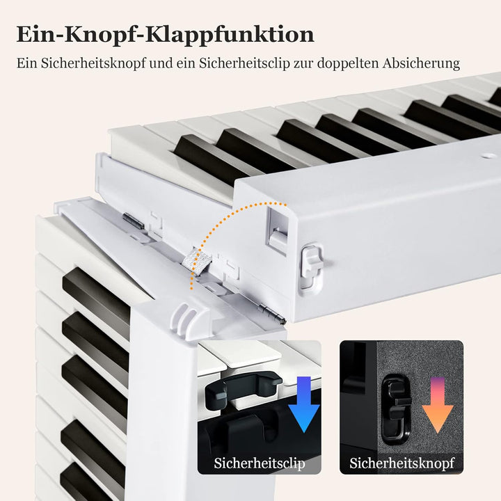 COSTWAY 88 Tastatur Elektroklavier faltbar, Digitale Keyboard tragbar (128 Rhythmen, 128 Töne und 20
