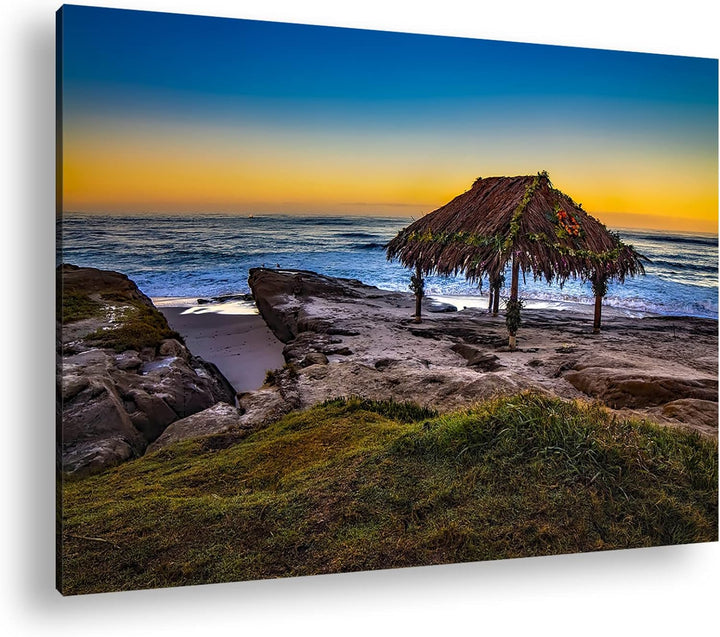 deyoli tropische Hütte am Strand Format: 80x60 als Leinwand, Motiv fertig gerahmt auf Echtholzrahmen