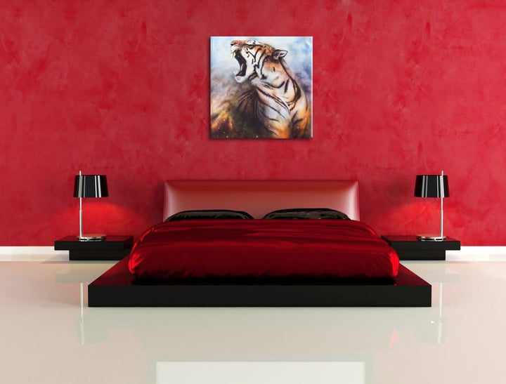Gemälde eines Tigers, Format: 70x70 auf Leinwand, XXL riesige Bilder fertig gerahmt mit Keilrahmen,