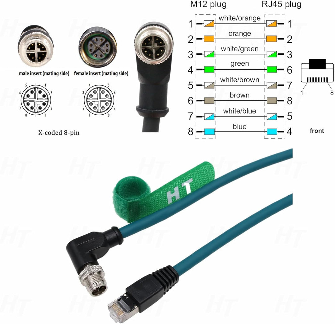 HangTon M12 Ethernet 8 Pole X-Code RJ45 Kabel für Cognex Industriekamera Sensor, rechtwinklig 90 Gra