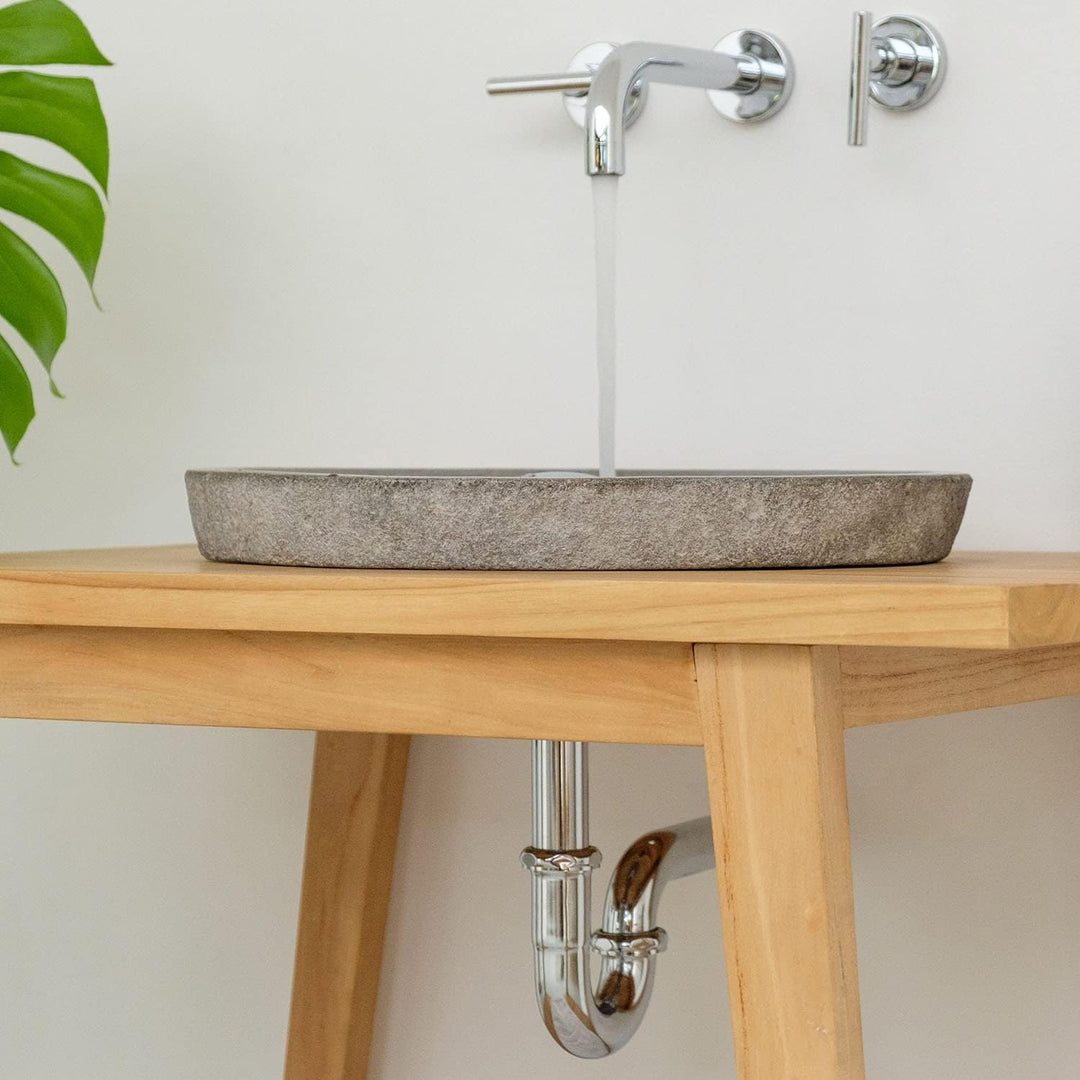 40 cm rund Naturstein Waschbecken grau von WOHNFREUDEN - Unikat Auswahl Stein Aufsatzwaschbecken Nat