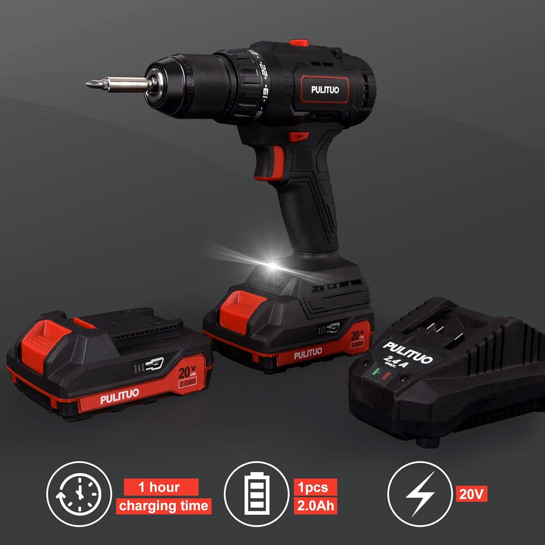 PULITUO Akku-Bohrschrauber mit Batterie, 20V bürstenlose Bohrmaschine, Bohrmaschine (60N · m, 25 + 1