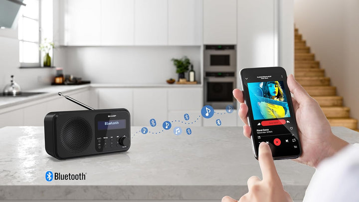 SHARP DR-P420 Portables Digitalradio (DAB/DAB+/FM mit RDS, USB, Bluetooth 5.0, 3,5mm Klinke Wecker-F