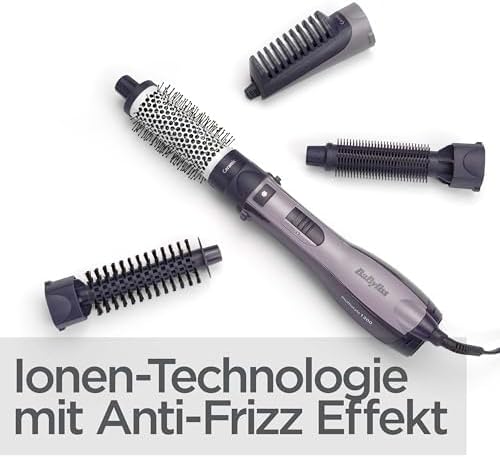 BaByliss Warmluftbürste mit 1200 Watt, Föhnbürste mit 4 Aufsätzen und verschiedenen Durchmessern für
