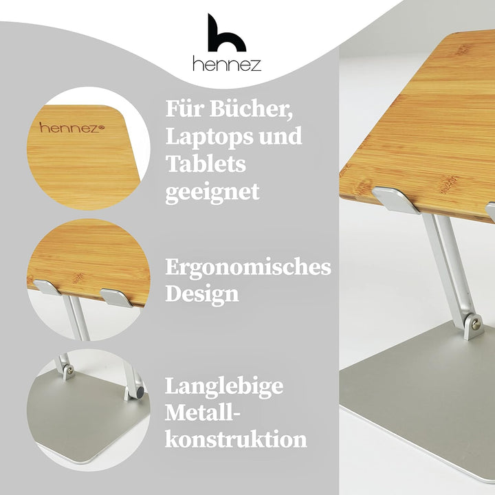 HENNEZ Laptop Ständer Holz höhenverstelbar- Laptop Stand - Notebook Ständer/Macbook Ständer - Laptop