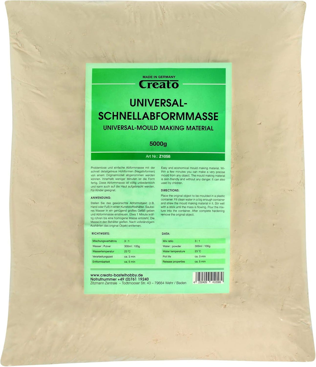 Creato Z1058 - Schnellabformmasse im Polybeutel, Alginat, Abformmasse, 5000g (1er Pack) 5.0 Kilogram