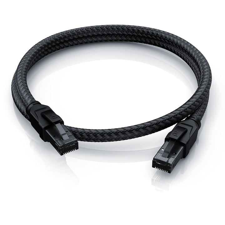 CSL CAT8.1 Netzwerkkabel 40 Gbits - 10m - Baumwollmantel - Black Series - LAN Kabel Patchkabel RJ45
