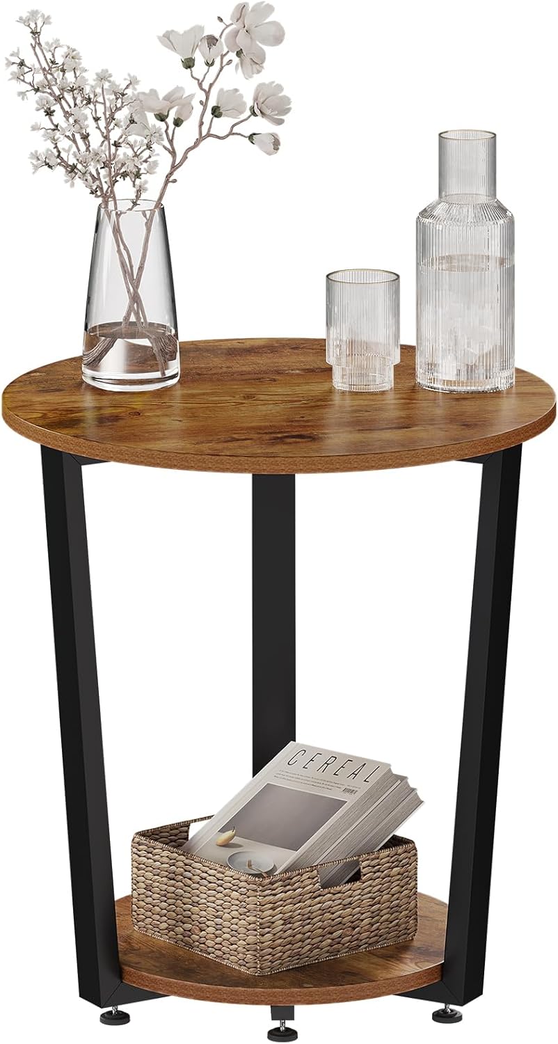 WOLTU Couchtisch rund, Beistelltisch modern, Wohnzimmertisch klein, Sofatisch mit 2 Ablagen, Wohnzim