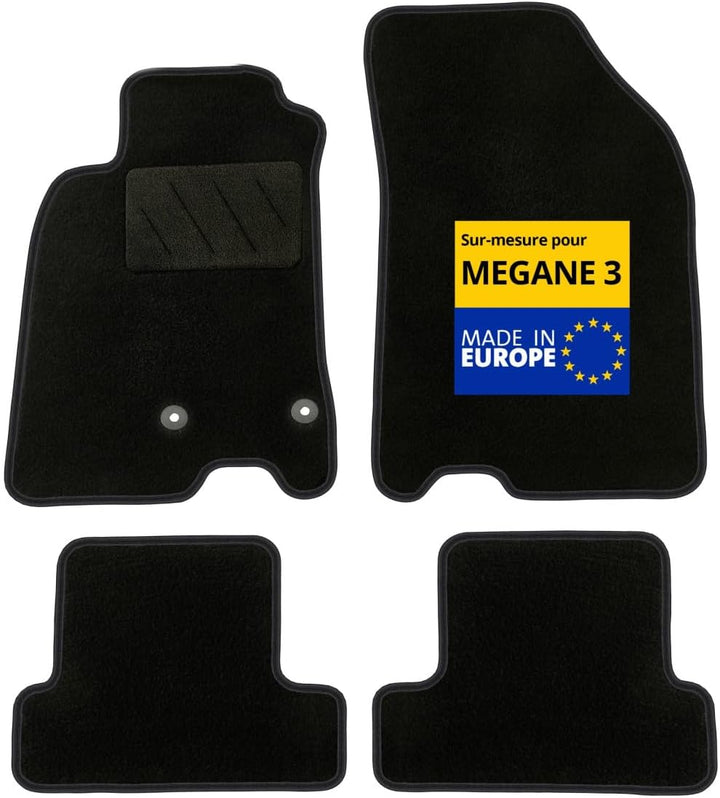 DBS - Autoteppich - Massgeschneidert für Megane 3 - Mit Befestigungsclips - Antirutschmatten - 4 Stü