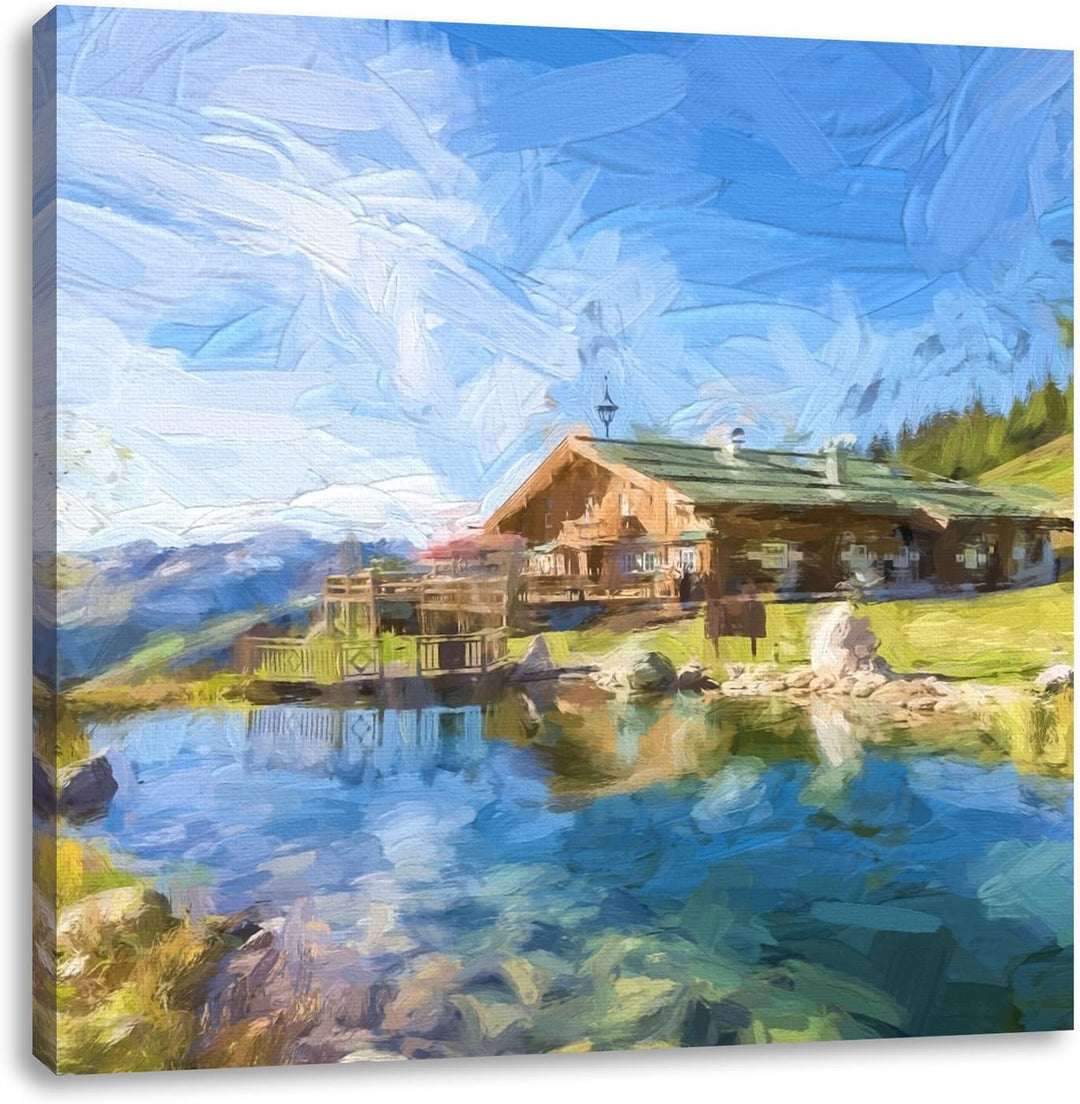 Pool Urlaubsoase, Format: 70x70 auf Leinwand, XXL riesige Bilder fertig gerahmt mit Keilrahmen, Kuns