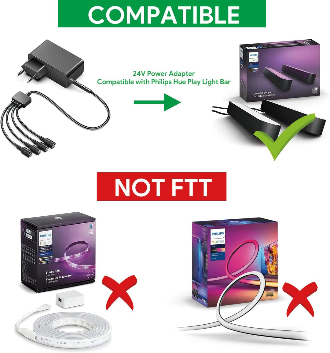 TAIFU 24V Netzteil Ladegerät für Philips Hue Play Light Bar Smart LED Bar Licht 440400980001 4404009