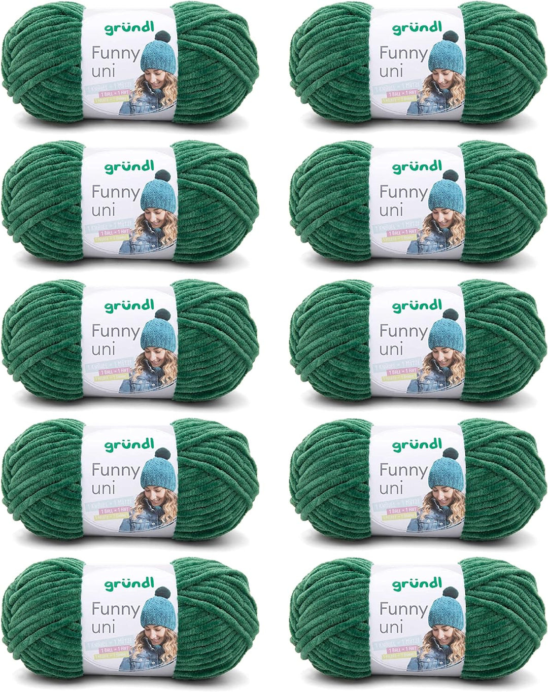 Gründl Funny uni Strick- & Häkelgarn (samtartiges Chenille-Garn aus 100 % Polyester, 10 x 100 g / 12