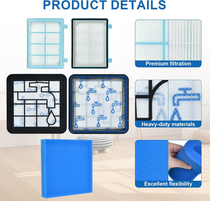 Artraise 2 Stück Ersatzfilterset für Philips PowerPro Compact und Active Bodenstaubsauger FC9331/09