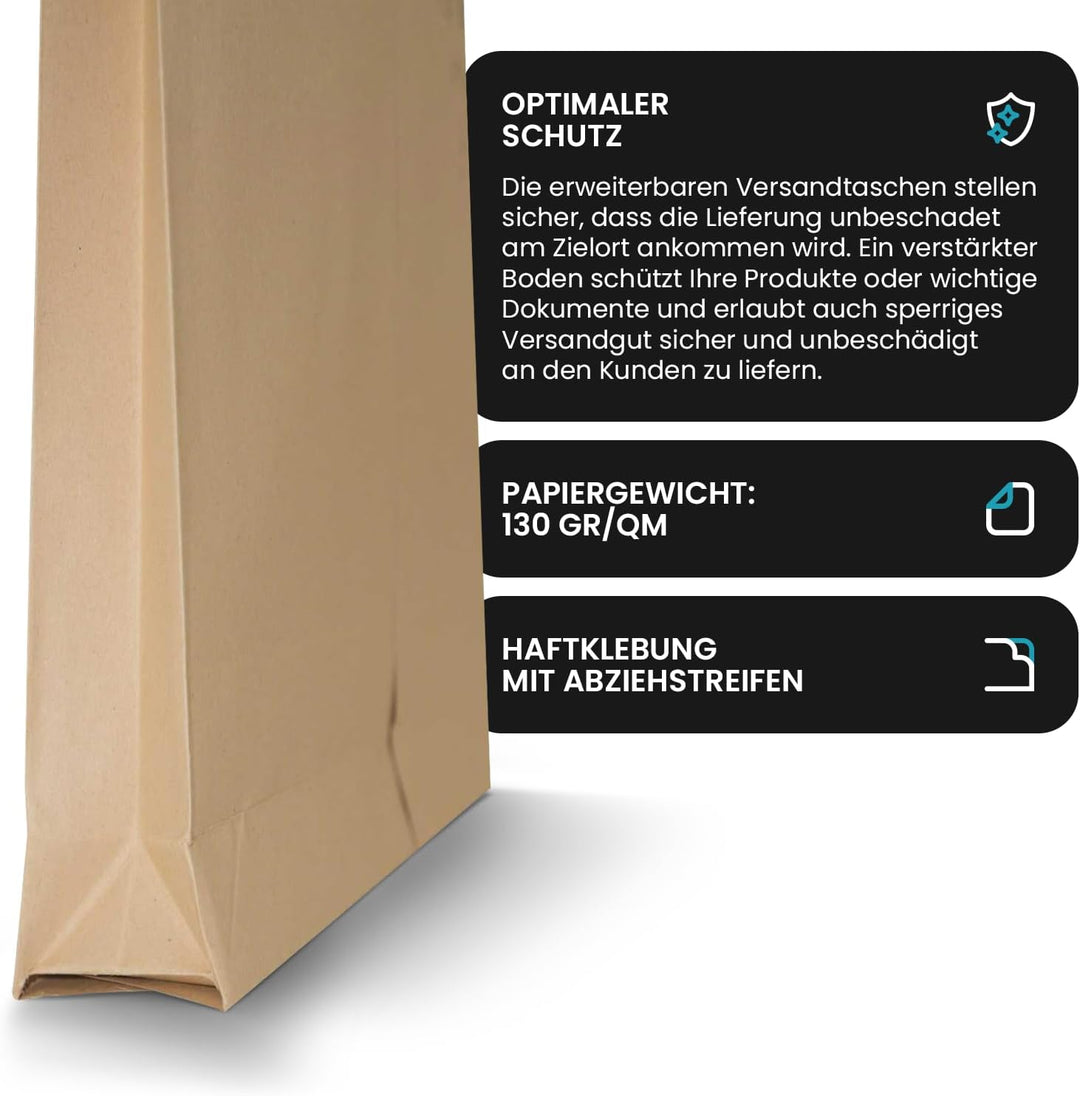 Netuno 250x braune Faltentasche DIN C4 229× 324 mm 130g braun Umschlag erweiterbar Faltenversandtasc