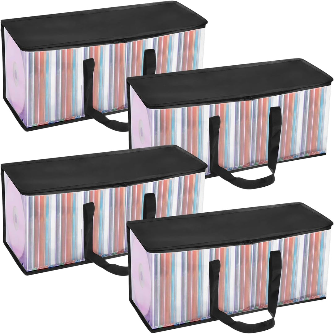 QWORK® 4 Stück DVD-Aufbewahrungstaschen, Platz für 160 DVDs CDs Videospiele, Transparentes PVC & Pol