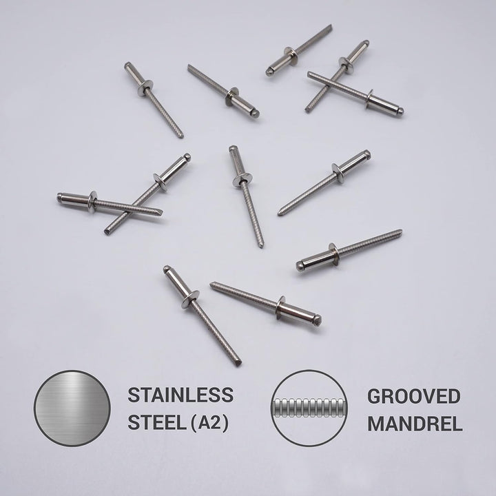 500 Stück Edelstahl Blindnieten 4,0 x 12 mm Kuppelkopf Pop Nieten DIN 7337 A2 Niete Nutdorn (500, 4,