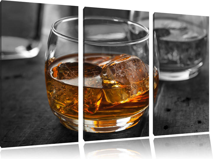 Gekühlter Whiskey im Glas schwarz/weiss 3-Teiler Leinwandbild 120x80 Bild auf Leinwand, XXL riesige