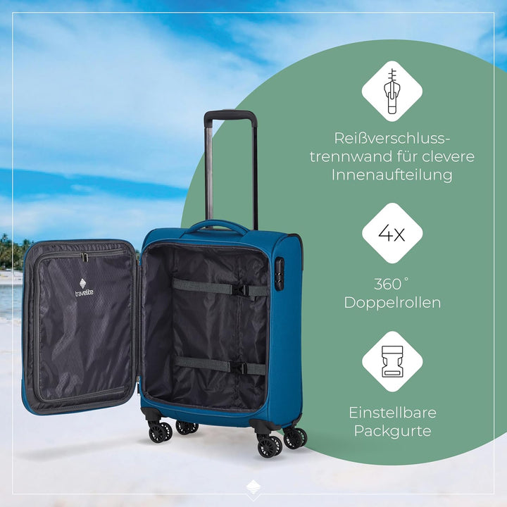 Travelite Chios - 4-Rollen-Kabinentrolley S 55 cm Petrol Trolley Handgepäck (55 cm) Petrol, Trolley