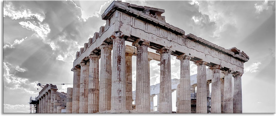 Glasbild Panorama | Wandbild aus Echtglas | Propyläe von Akropolis in Athen | 100x40 cm | inkl. Aufh