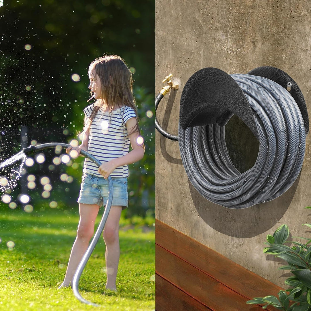 GARTOL Schlauchaufhänger aus Hartstahl, Wandhalterung, Gartenschlauchhalter, Autoschlauch und Kordel