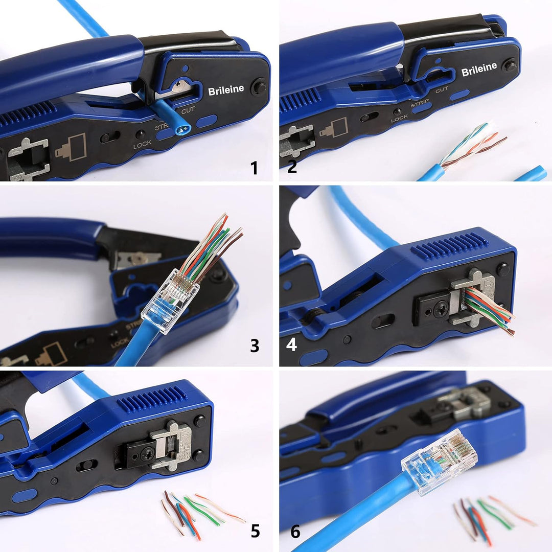 Brileine RJ45 Crimpwerkzeug-Set Cat5e Cat6 Crimpwerkzeug-Set Crimper Kit 6, Crimper Kit 6