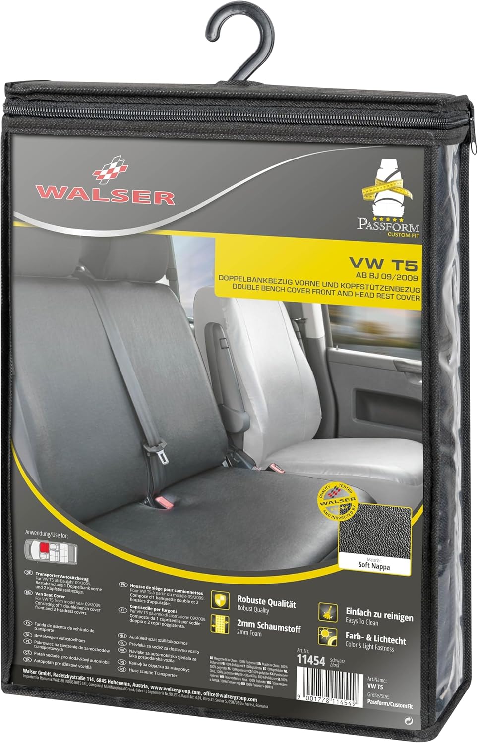 Walser Transporter Sitzbezüge Auto kompatibel mit VW T5, Doppelbank vorne klappbar, Auto Sitzbezüge