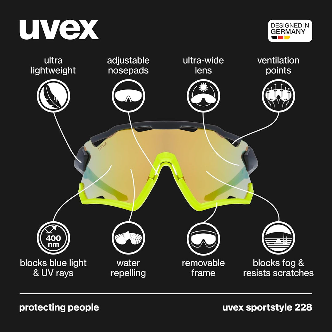 uvex sportstyle 228 - Sportbrille für Damen und Herren - 100% UVA-, B, C Schutz - abnehmbarer Rahmen