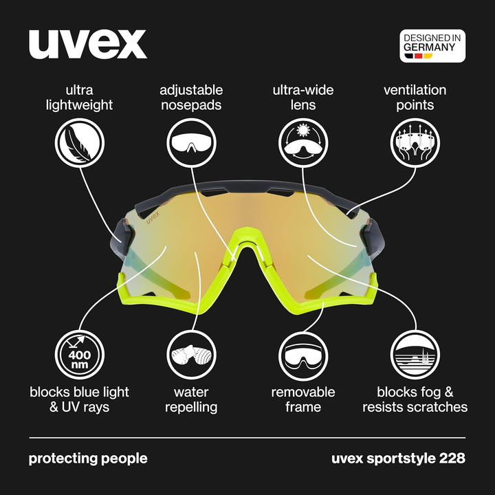 uvex sportstyle 228 - Sportbrille für Damen und Herren - 100% UVA-, B, C Schutz - abnehmbarer Rahmen
