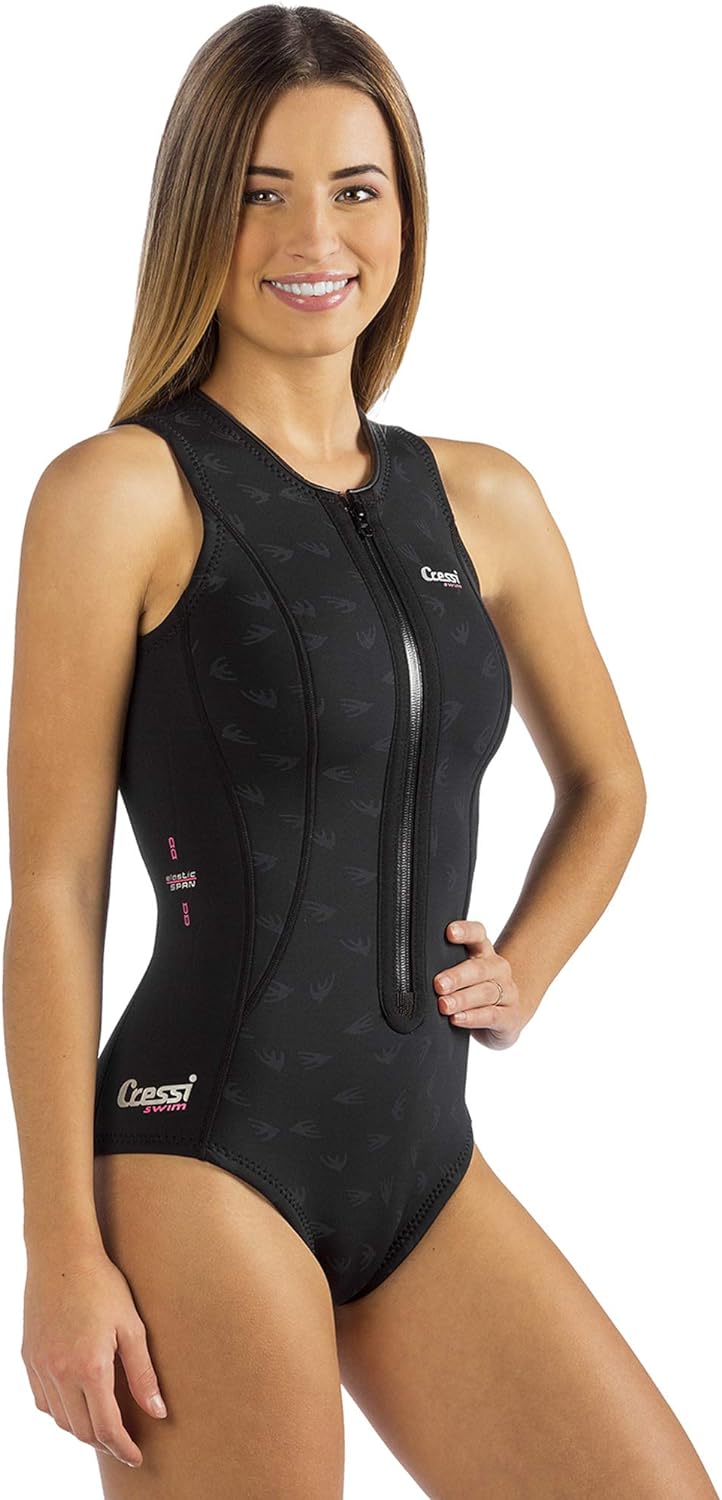 Cressi Termico Long Sleeve Lady Swimsuit Schwarz/Logo Rosa S Standard, Schwarz/Logo Rosa S Standard