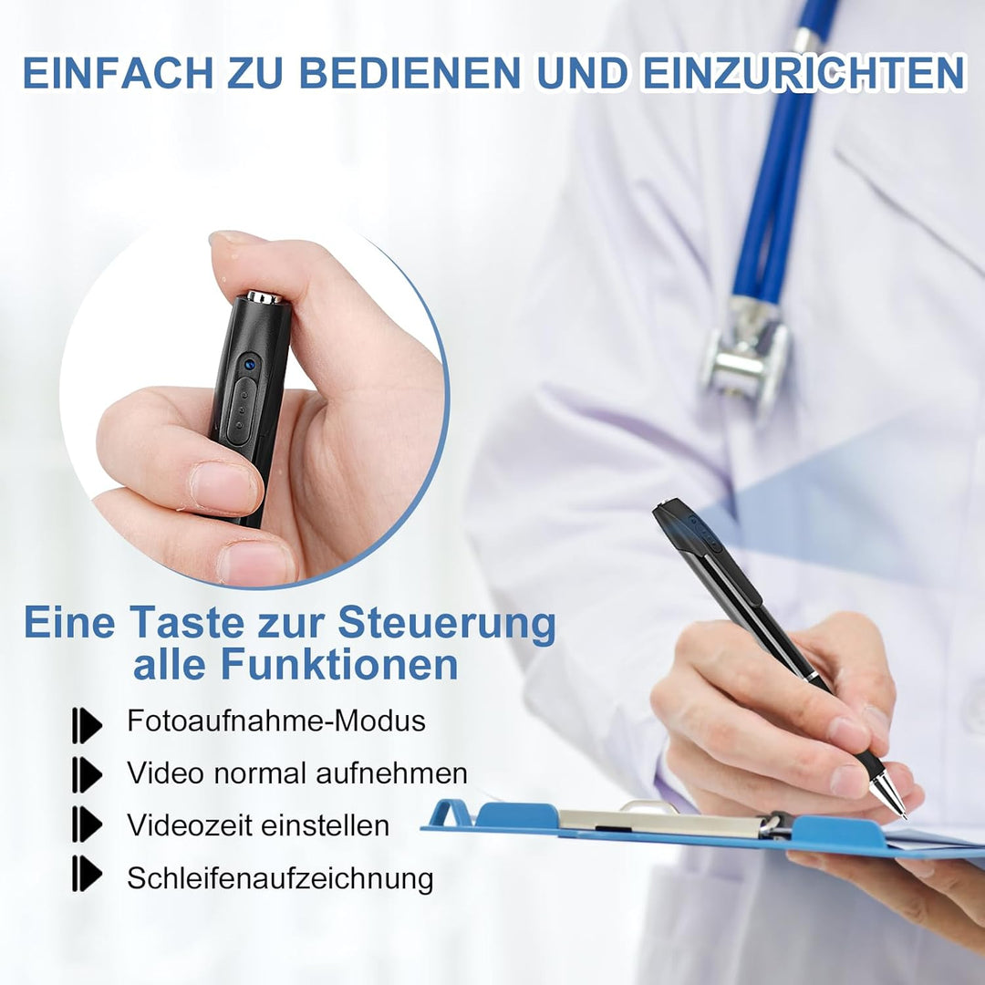 FINSUI Mini Kamera 32GB 1080P überwachung Kamera Tragbare kleine Überwachungskamera Stiftkamera Kame