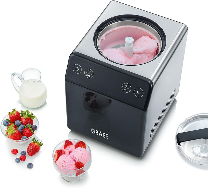 Graef Eismaschine IM700EU Edelstahl, mit Cream Control, Timer, Touch Display,Yoghurtfunktion, heraus