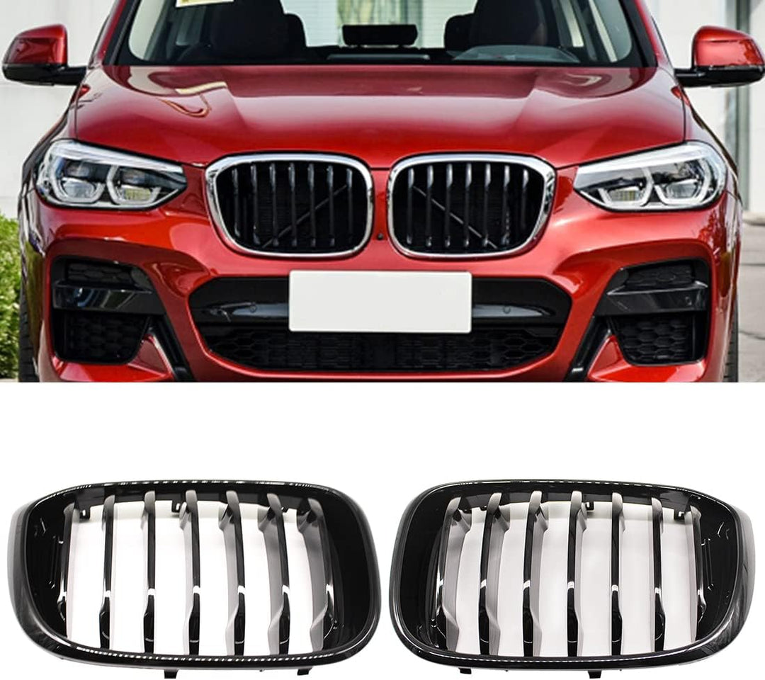 HZTWFC 2 Stück Auto Mesh Glänzend Schwarz Einzelne Zeile Renngitter Fronthaube Nierengitter Grill Fü