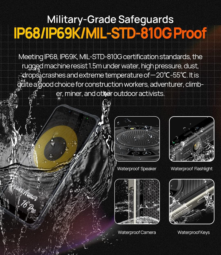 Ulefone Armor 16 PRO Android 12 Outdoor Handy Ohne Vertrag, 122Db Lautsprecher, 9600mAh Akku, Glare