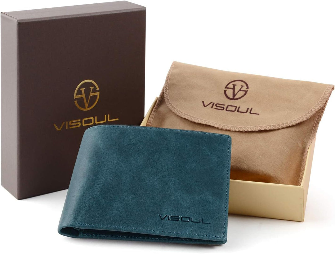 VISOUL Leder Geldbörse Herren mit ID-Fenster & RFID Schutz I Echtleder Geldbeutel für Männer I Porte