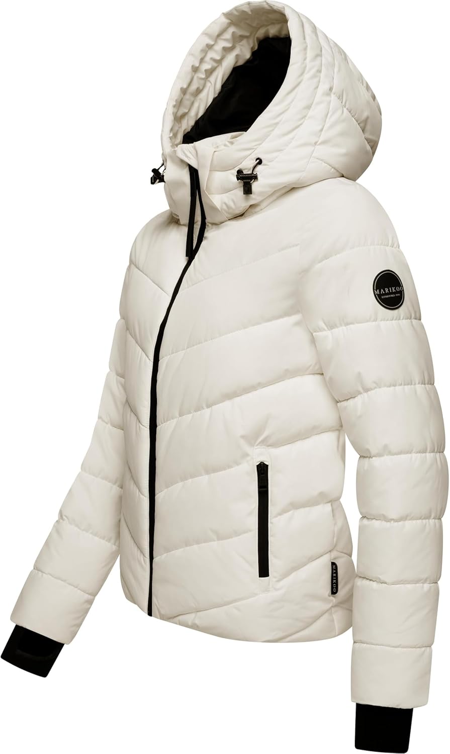 MARIKOO Damen Winterjacke warme Steppjacke mit abnehmbarer Kapuze Samuiaa XVI XS-3XL S Offwhite, S O