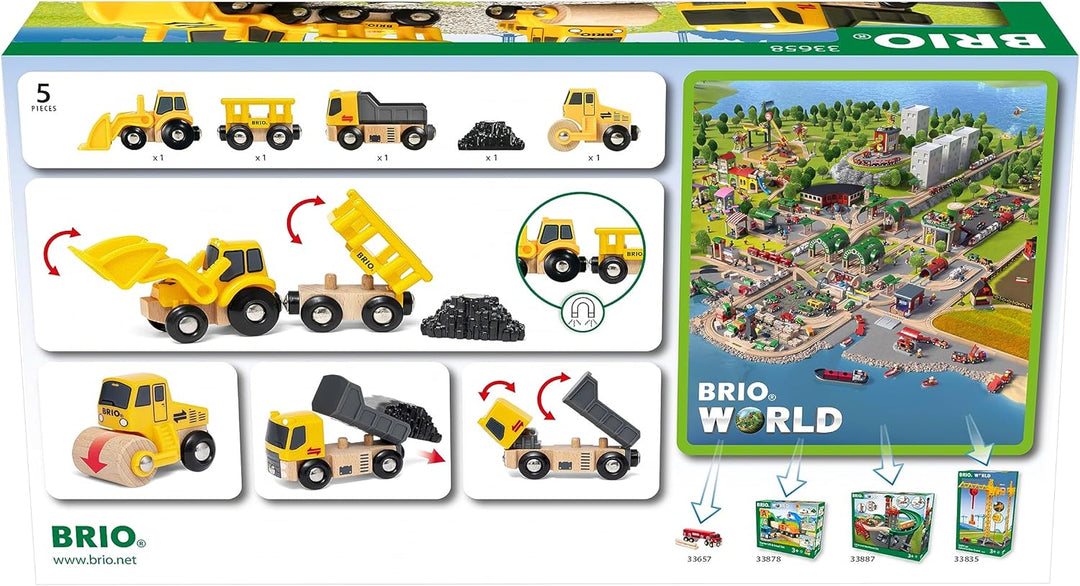 BRIO World 33658 Baustellenfahrzeuge - Ergänzung Holzeisenbahn - Empfohlen ab 3 Jahren Single, Singl