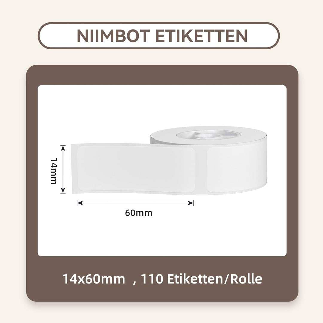 NIIMBOT Thermo Etiketten Selbstklebend, 14 x 60mm Etikettendrucker Thermopapier Kompatibel mit dem D
