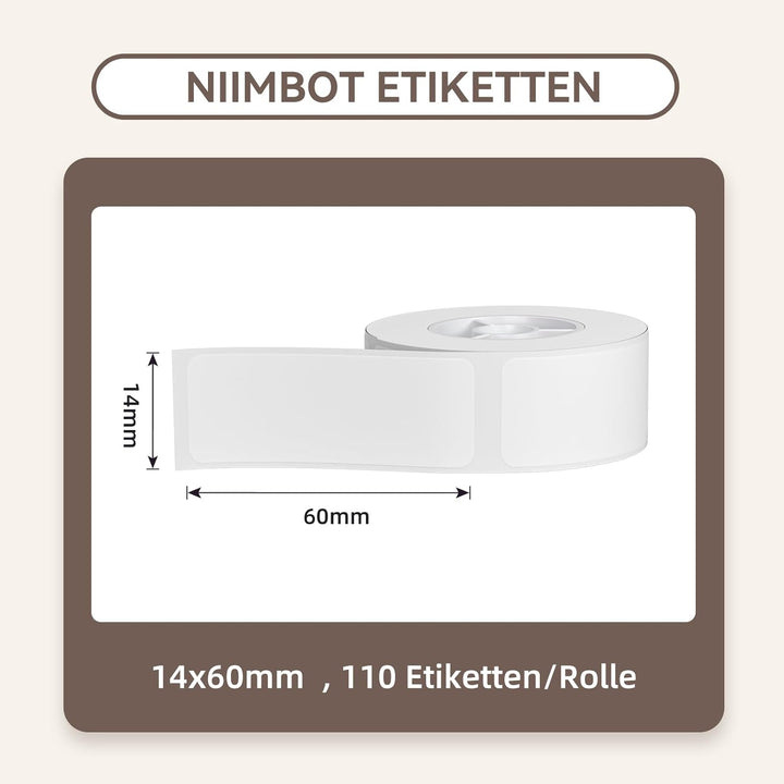 NIIMBOT Thermo Etiketten Selbstklebend, 14 x 60mm Etikettendrucker Thermopapier Kompatibel mit dem D