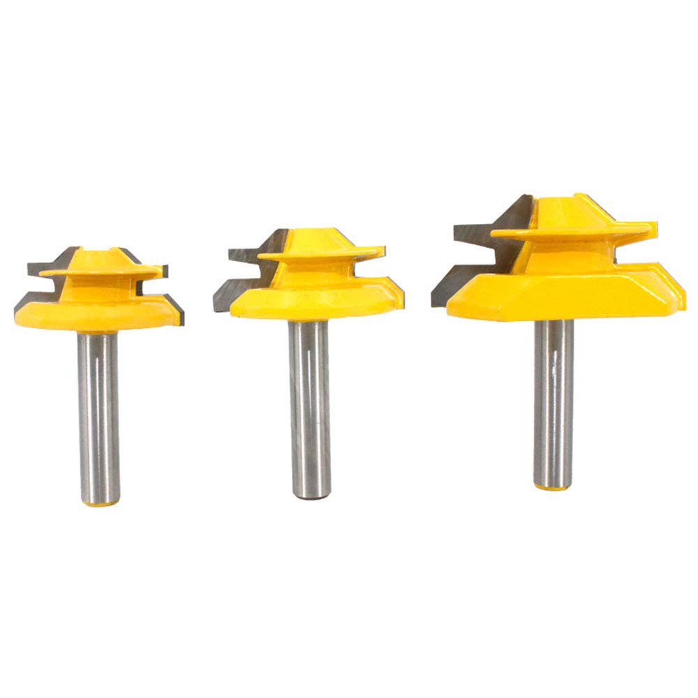BIGP 3 Stück 45 Grad Verleimfräser Gehrung Fräse Set, 8 mm Schaft 45° Lock Miter Router Bit, 1-3/8",