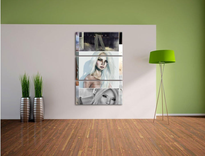 Pixxprint Zeichnungen von Frauen 3-Teiler Leinwandbild 120x80 Bild auf Leinwand